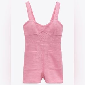Zara SHORT TEXTURED WEAVE TWEED JUMPSUIT ROMPER